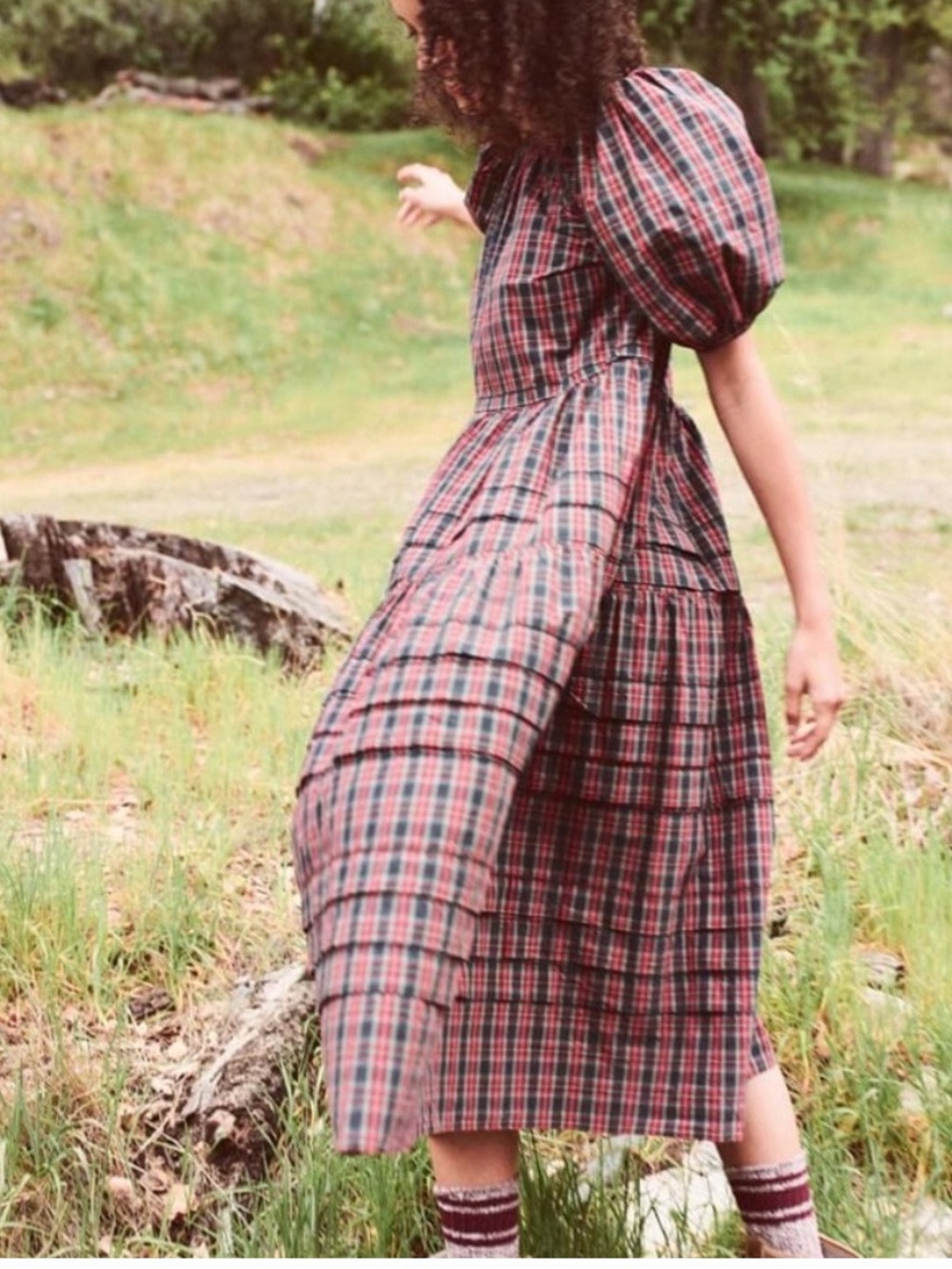 The Great Puff Sleeve Tartan Dress